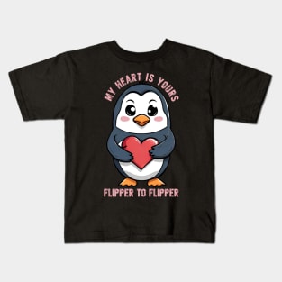 Flipper to Flipper: A Lovestruck Penguin Kids T-Shirt